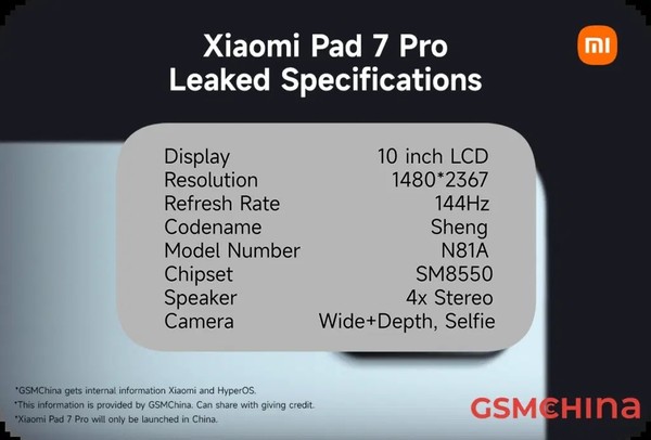 Xiaomi Mi Pad 7 Pro leaked