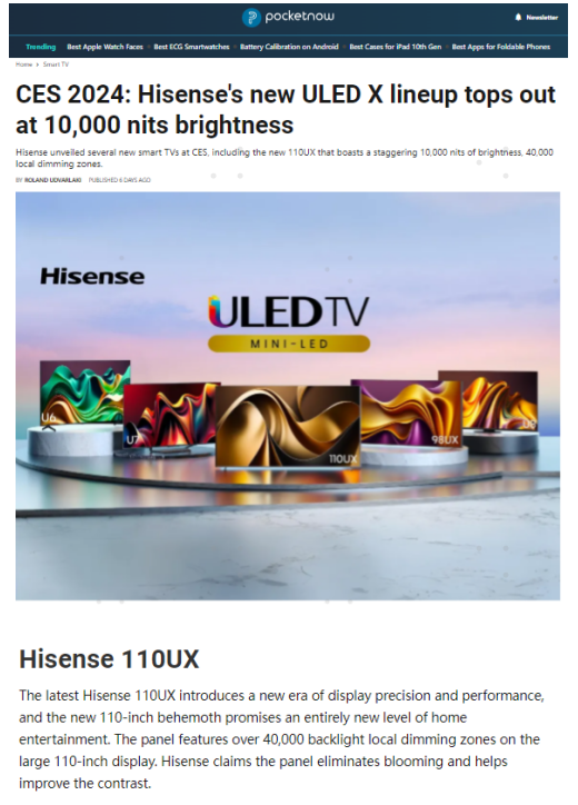 The most powerful Mini LED TV!Hisense TV UX wins 16 CES international awards