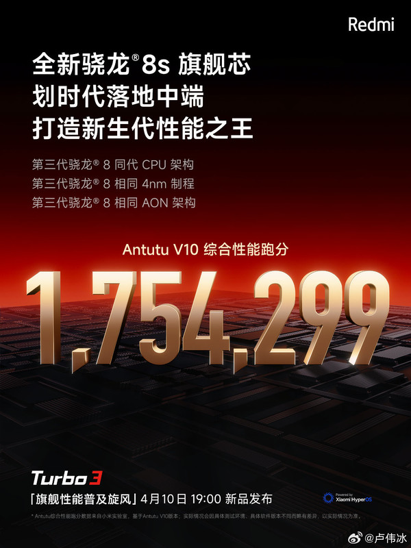 Redmi Turbo 3 performance score exceeds 1.75 million points official: huge cost invested