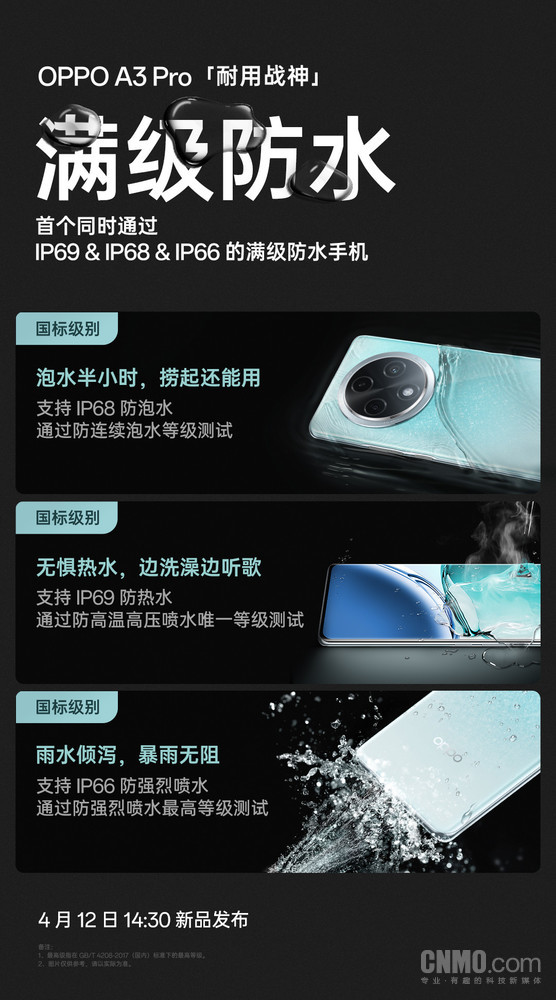 OPPO A3 Pro supports full level waterproofing