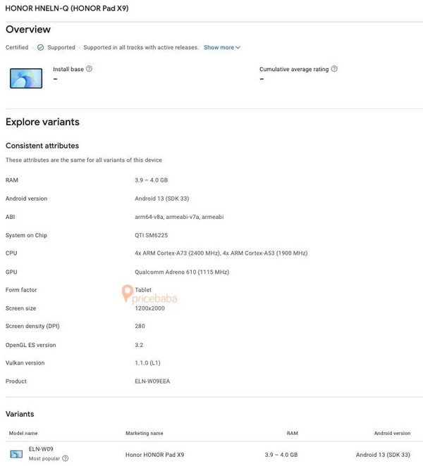 Honor Tablet X9 exposed