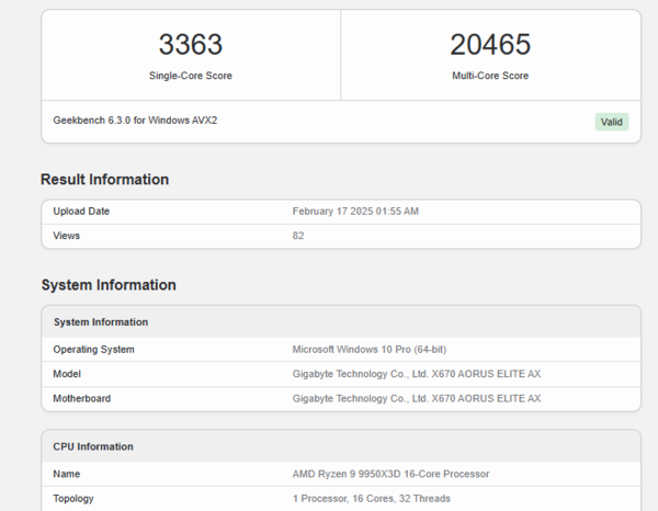 Ryzen 9 9950X3D running score