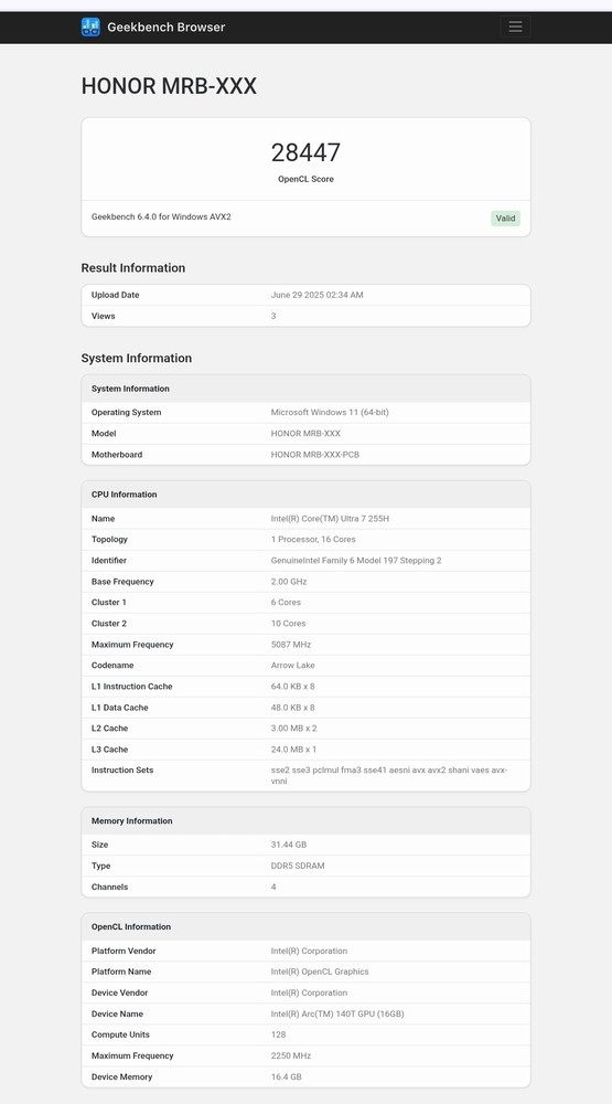 The performance score of Honor's new laptops is revealed: equipped with Intel Core Ultra 7 The performance score of Honor's new laptops is revealed: equipped with Intel Core Ultra 7