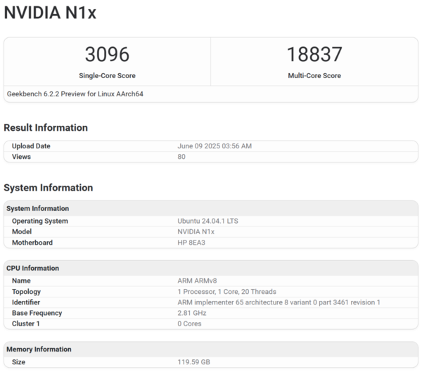 Nvidia N1X processor performance first exposed equipped with 20-core GPU performance exploded Nvidia N1X processor performance first exposed equipped with 20-core GPU performance exploded