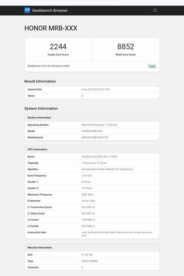 The performance score of Honor's new laptops is revealed: equipped with Intel Core Ultra 7 The performance score of Honor's new laptops is revealed: equipped with Intel Core Ultra 7