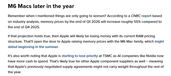 Apple may raise Mac prices in the second quarter of this year due to rising memory chip costs Apple may raise Mac prices in the second quarter of this year due to rising memory chip costs