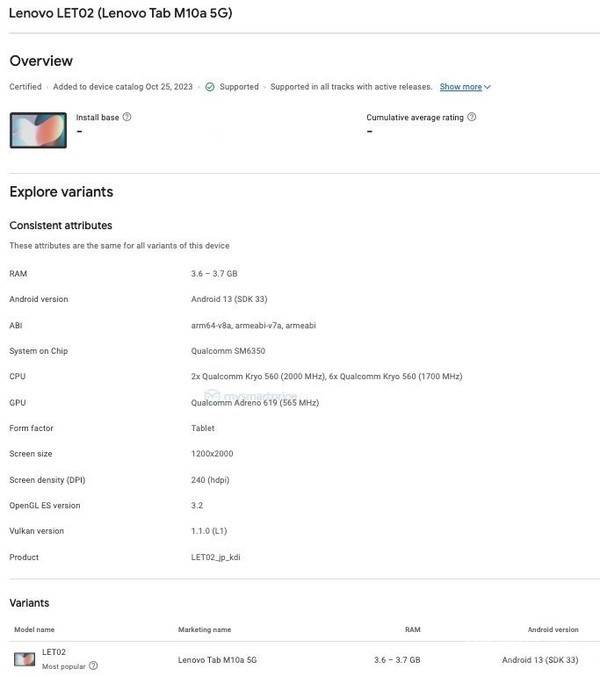 Lenovo Tab M10a 5G new tablet appears in Google database or equipped with Snapdragon 695 Lenovo Tab M10a 5G new tablet appears in Google database or equipped with Snapdragon 695