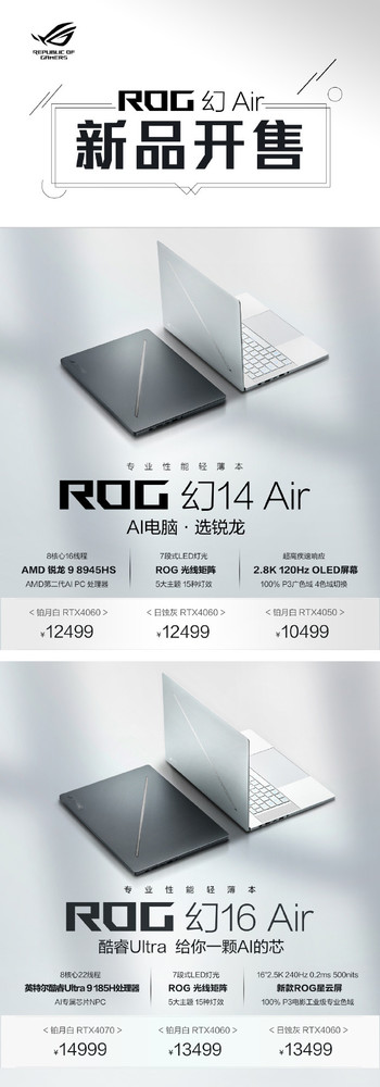 Starting from 10,499 yuan! The new ROG Phantom Air series goes on sale with dual Ryzen and Core options Starting from 10,499 yuan! The new ROG Phantom Air series goes on sale with dual Ryzen and Core options