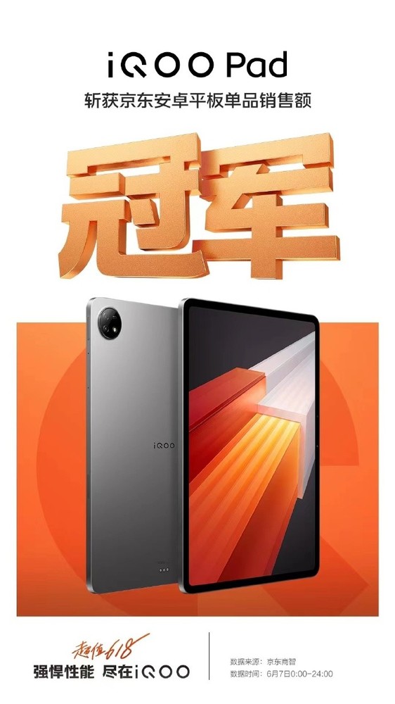 iQOO Pad wins JD.com’s Android tablet single product sales championship iQOO Pad wins JD.com’s Android tablet single product sales championship