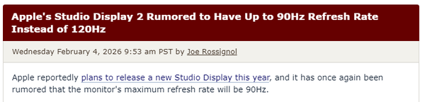 Apple Studio Display 2 exposed again: 90Hz refresh rate released in the first half of the year Apple Studio Display 2 exposed again: 90Hz refresh rate released in the first half of the year