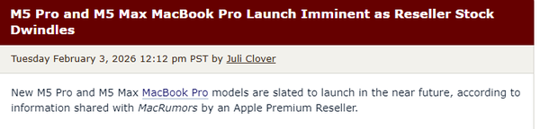 M5 Pro and M5 Max versions of MacBook Pro are about to be released and dealers are running out of stock M5 Pro and M5 Max versions of MacBook Pro are about to be released and dealers are running out of stock