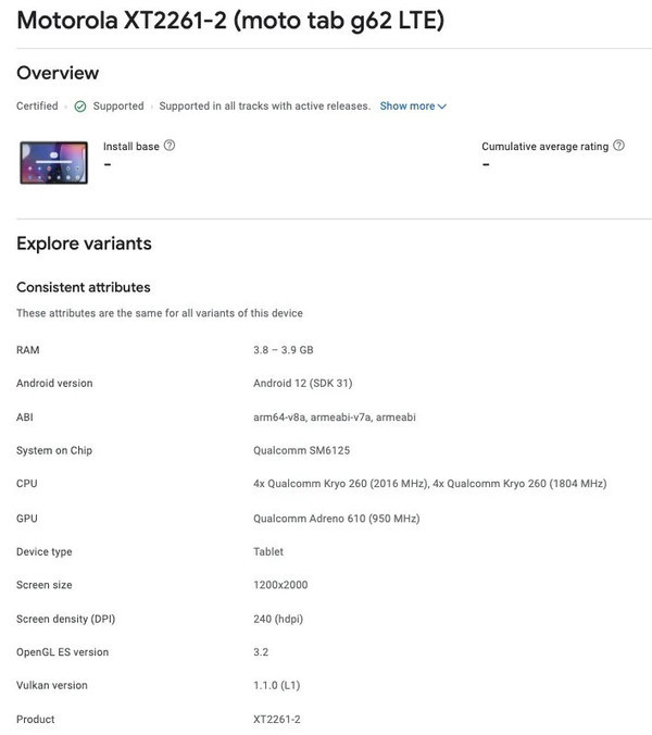 Motorola Tab G62 LTE version specifications Motorola Tab G62 LTE version specifications